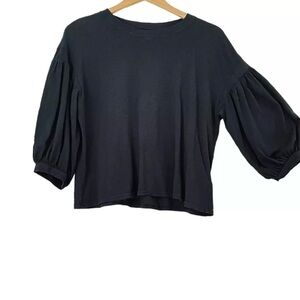 Velvet By Graham & Spencer Hilary Puff Sleeve Cropped Tee XS Black Top Relaxed